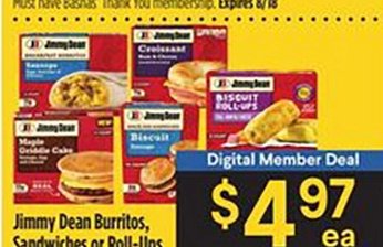 Jimmy Dean Burritos, Sandwiches or Roll-Ups