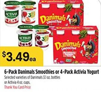 6-Pack Danimals Smoothies or 4-Pack Activia Yogurt