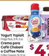 Yogurt Yoplait / Crema para Café Chobani o Coffee Mate