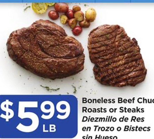 Boneless Beef Chuck Roasts or Steaks