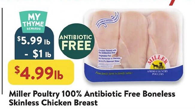 Miller Poultry 100% Antibiotic Free Boneless Skinless Chicken Breast