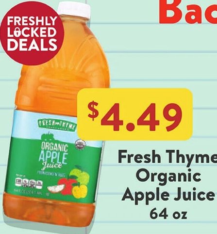Fresh Thyme Organic Apple Juice
