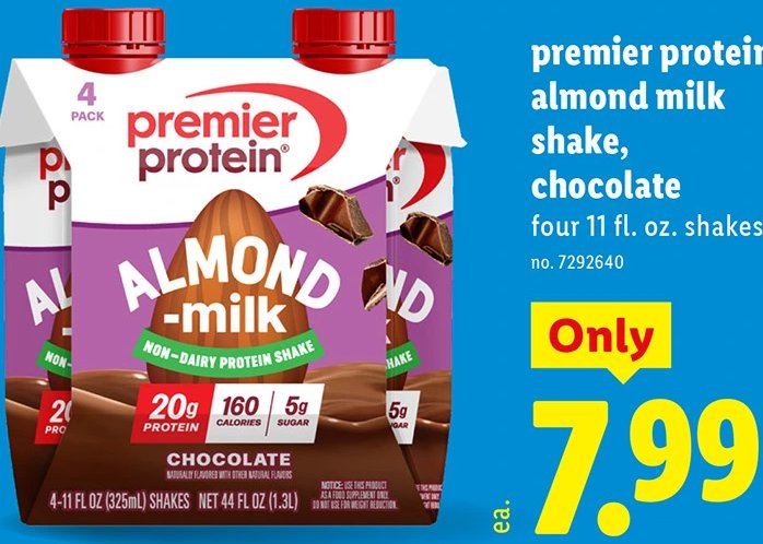 premier protein almond milk shake, chocolate