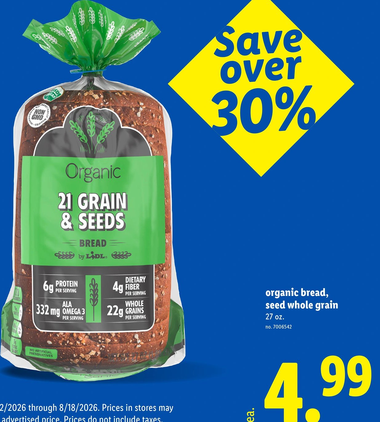 organic bread, seed whole grain