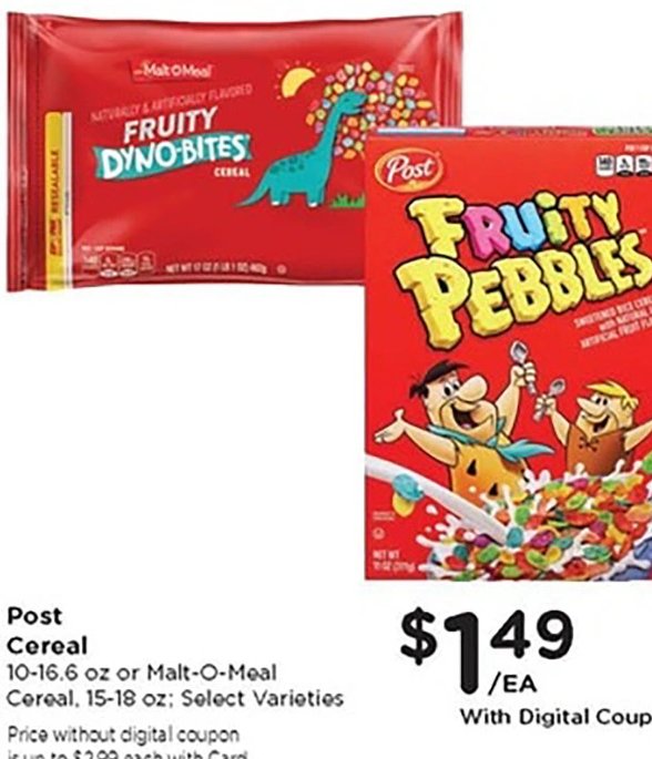 Post Cereal or Malt-O-Meal Cereal