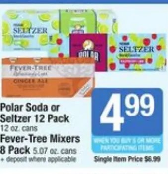 Polar Soda or Seltzer 12 Pack, Fever-Tree Mixers 8 Pack
