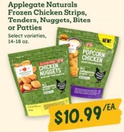 Applegate Naturals Frozen Chicken Strips, Tenders, Nuggets, Bites or Patties
