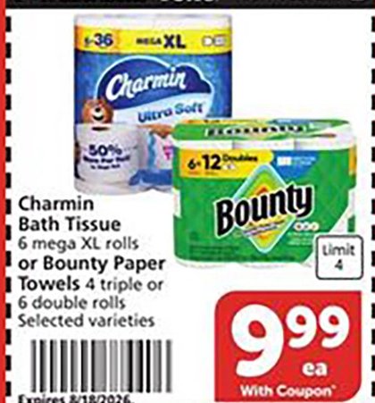 Charmin Bath Tissue or Bounty Paper Towels