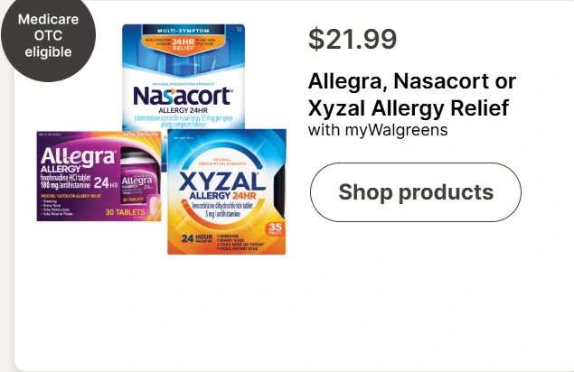 Allegra, Nasacort or Xyzal Allergy Relief
