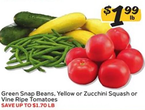 Green Snap Beans, Yellow or Zucchini Squash or Vine Ripe Tomatoes