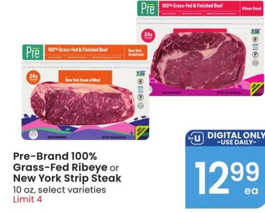 Pre-Brand 100% Grass-Fed Ribeye or New York Strip Steak