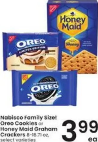 Nabisco Family Size! Oreo Cookies or Honey Maid Graham Crackers