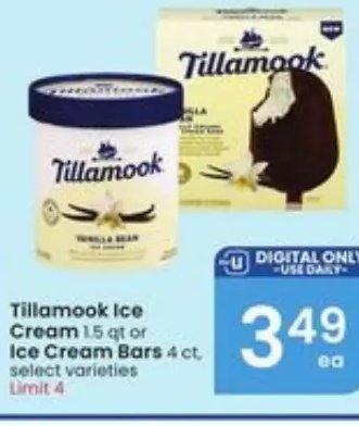 Tillamook Ice Cream or Ice Cream Bars