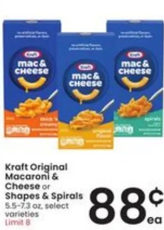 Kraft Original Macaroni & Cheese or Shapes & Spirals