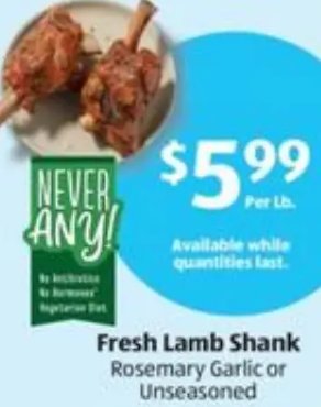 Fresh Lamb Shank Rosemary Garlic or Unseasoned