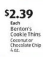 Benton's Cookie Thins Coconut or Chocolate Chip