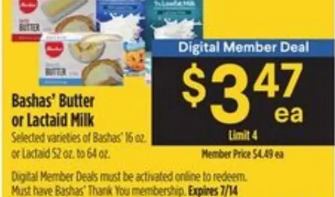 Bashas' Butter or Lactaid Milk
