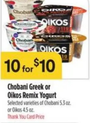 Chobani Greek or Oikos Remix Yogurt