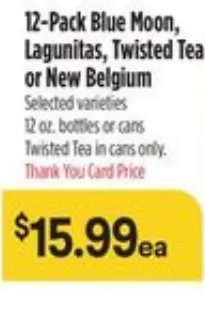 12-Pack Blue Moon, Lagunitas, Twisted Tea or New Belgium