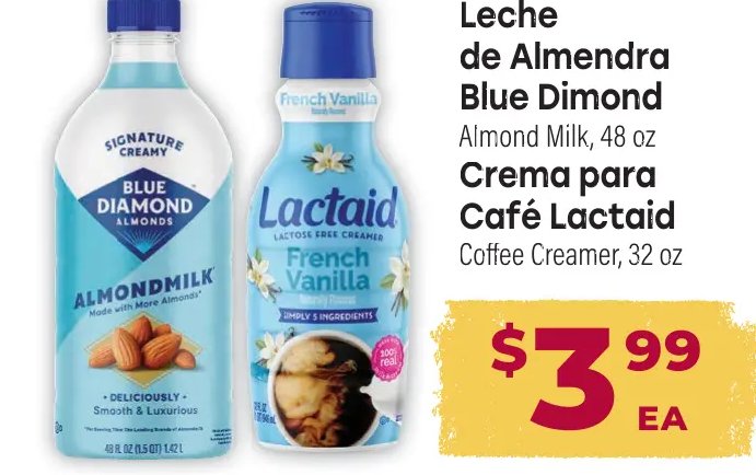 Leche de Almendra Blue Dimond / Crema para Café Lactaid