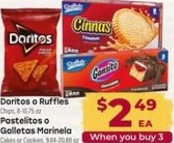 Doritos o Ruffles Pastelitos o Galletas Marinela