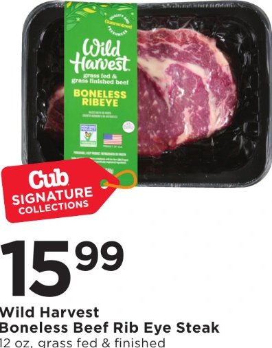 Wild Harvest Boneless Beef Rib Eye Steak