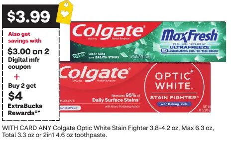 ANY Colgate Optic White Stain Fighter, Max, or Total toothpaste
