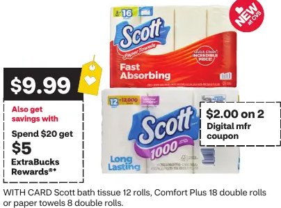 Scott bath tissue or paper towels