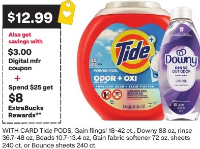 Tide PODS, Gain flings!, Downy, Gain fabric softener or Bounce sheets