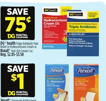 DG® health Triple Antibiotic Pain Relief or Hydrocortisone Cream or Rexall® Anti-Itch Cream