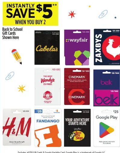 Back to School Gift Cards