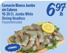Camarón Blanco Jumbo sin Cabeza
