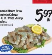 Camarón Blanco Extra Grande sin Cabeza