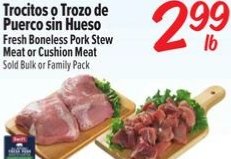 Trocitos o Trozo de Puerco sin Hueso