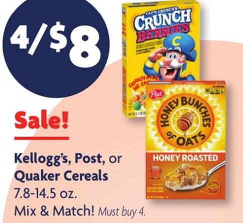 Kellogg's, Post, or Quaker Cereals