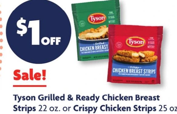 Tyson Grilled & Ready Chicken Breast Strips or Crispy Chicken Strips