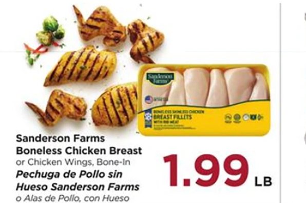 Sanderson Farms Boneless Chicken Breast or Chicken Wings, Bone-In