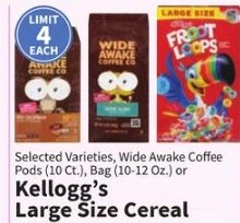 Frozen, Selected Varieties, Wide Awake Coffee Pods or Kellogg's Large Size Cereal