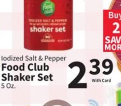 Iodized Salt & Pepper Food Club Shaker Set