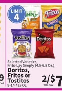 Selected Varieties, Frito-Lay Simply (4.5-6.5 Oz.), Doritos, Fritos or Tostitos