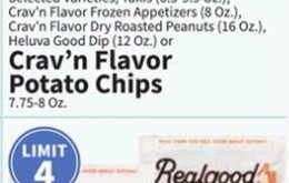 Frozen, Selected Varieties, Frito-Lay Simply (6.5-9.9 Oz.), Crav'n Flavor Frozen Appetizers (8 Oz.), Crav'n Flavor Dry Roasted Peanuts (16 Oz.), Heluva Good Dip (12 Oz.) or Crav'n Flavor Potato Chips