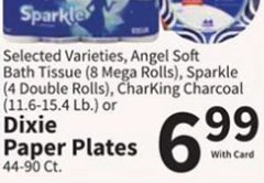 Selected Varieties, Angel Soft Bath Tissue (8 Mega Rolls), Sparkle (4 Double Rolls), Charking Charcoal (11.6-15.4 Lb.) or Dixie Paper Plates
