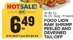 FOOD LION RAW SHRIMP PEELED AND DEVEINED TAIL-OFF