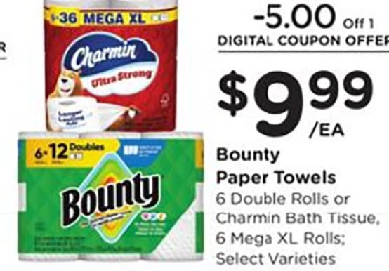 Bounty Paper Towels or Charmin Bath Tissue