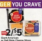 Giant American or Deli Style Cheese Slices