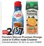Florida's Natural Premium Orange Juice or Coffee mate Creamer