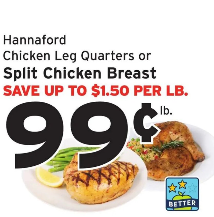 Hannaford Chicken Leg Quarters or Split Chicken Breast