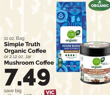 Simple Truth Organic Coffee or Mushroom Coffee