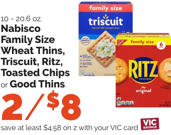 Nabisco Family Size Wheat Thins, Triscuit, Ritz, Toasted Chips or Good Thins
