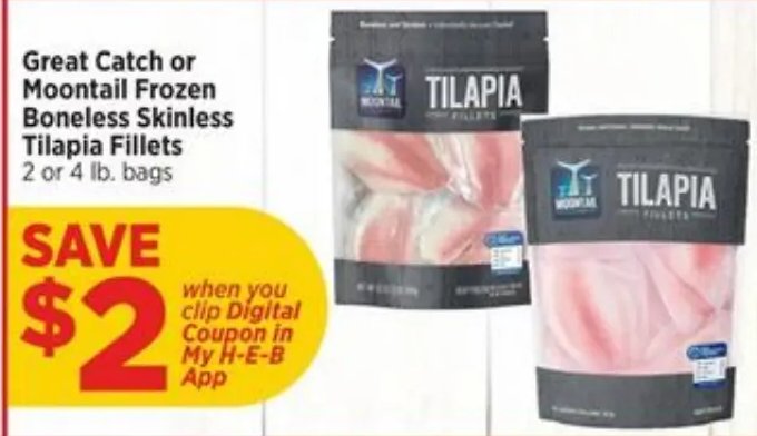Great Catch or Moontail Frozen Boneless Skinless Tilapia Fillets